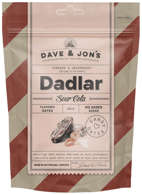 Dave & Jon`s Sour Cola Dadler 125 gr - Kinsarvik NaturkostTørket frukt & bærDave & jon`sR7350054797405#helsekost#