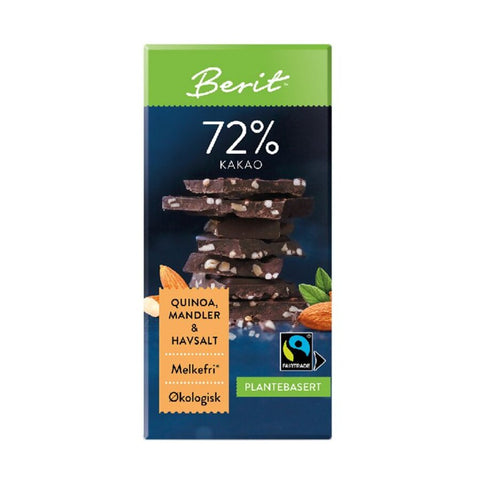 Berit Nordstrand mørk sjokolade 72% med mandler/quinoa 80g