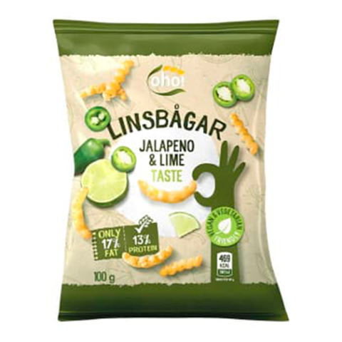 Oho! Linsesnacks Jalapeno Lime 100 gr