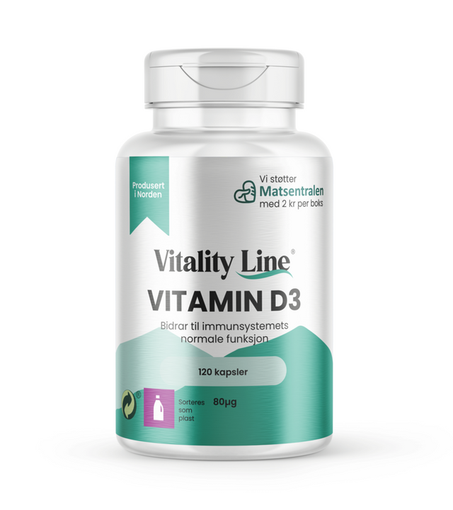 Vitality Line vitamin D3 80µg 120 kapsler – Kinsarvik Naturkost