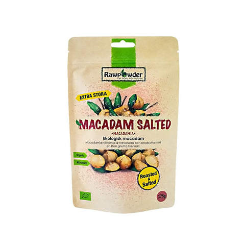 RAWPOWDER MACADAMIANØTTER SALTEDE/RISTEDE ØKOLOGISK 175 GR