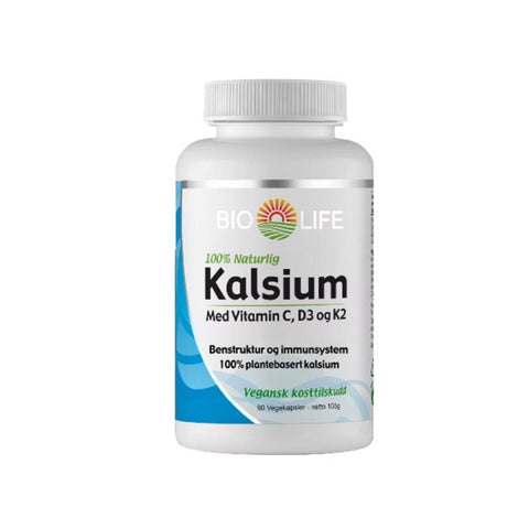 Bio Life Kalsium med vitamin C, D3 & K2 90 kap - Kinsarvik NaturkostKalsiumBio life5060319000295#helsekost#