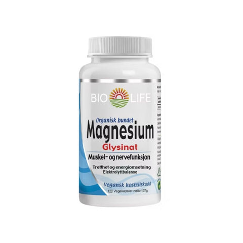 Bio Life Magnesium Glysinat 120 kapsler - Kinsarvik NaturkostMagnesium GlysinatBio life5060319001056#helsekost#