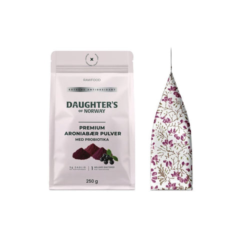 Daughter's Of Norway Aronia med probiotika 250 g - Kinsarvik NaturkostTørket frukt & bærDaughter's of norway7090066040082helsekost
