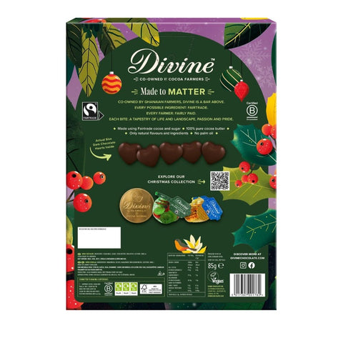 Divine vegansk julekalender mørk sjokolade 85 - Kinsarvik NaturkostJulekalenderDivine5017397001782#helsekost#