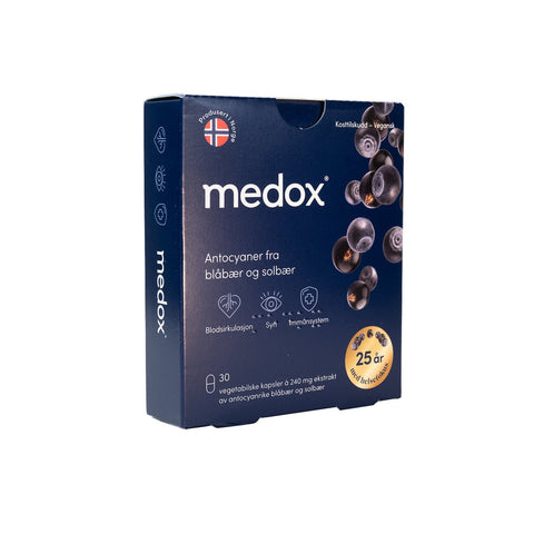 Medox antocyanrike blåbær og solbær 30 kaps - Kinsarvik NaturkostBærtilskuddMedox7090002021502#helsekost#