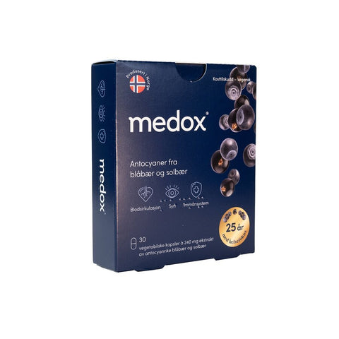 Medox antocyanrike blåbær og solbær 30 kaps - Kinsarvik NaturkostImmunforsvarMedox7090002021502helsekost