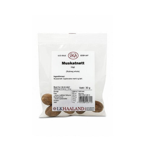 Saga hel muskatnøtt pose 30 g - Kinsarvik NaturkostKrydderSaga7053260206210helsekost
