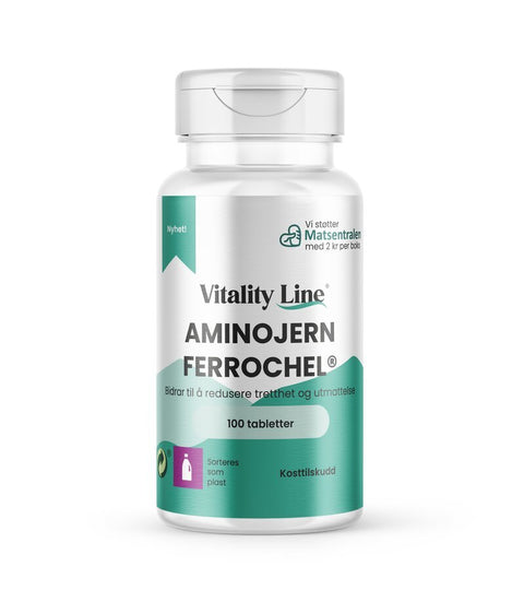 Vitality Line Aminojern Ferrochel 100 tab - Kinsarvik NaturkostJernVitality line7090017082758helsekost