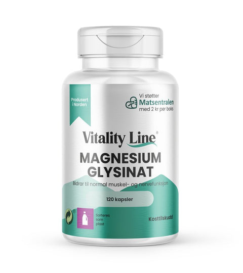 Vitality Line Magnesium Glysinat 350 mg 120 kapsler - Kinsarvik NaturkostMagnesiumVitality line7090017085001helsekost
