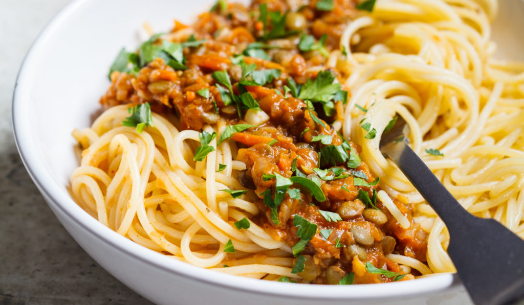 Spaghetti med linsebolognese